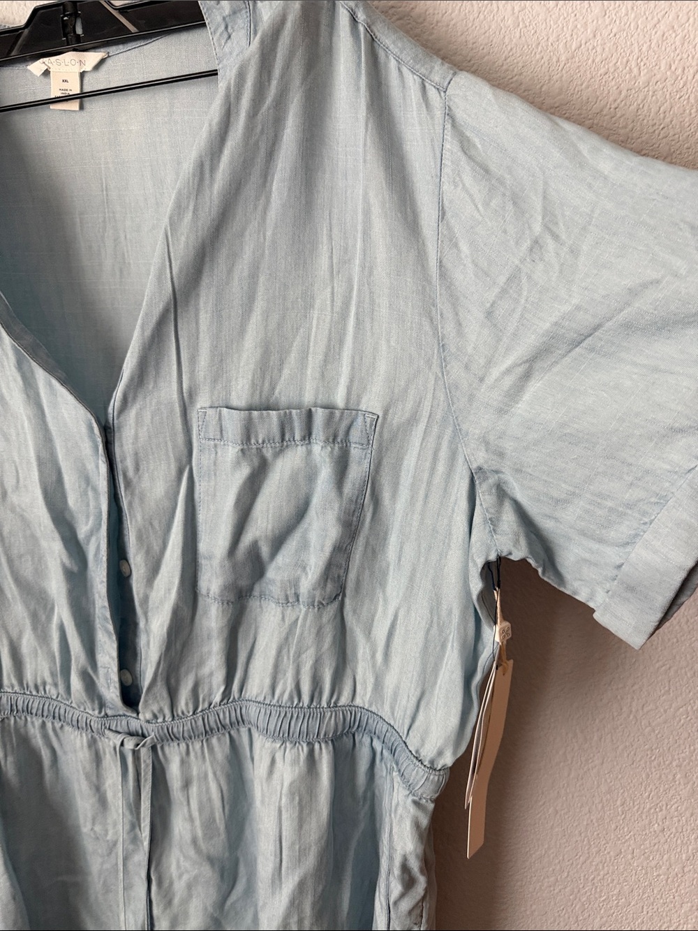 Caslon Light Blue Button-Front Drawstring romper - Picture 3 of 9